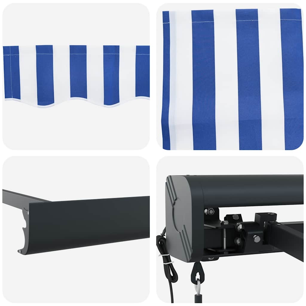 Luifel uittrekbaar 3,5x2,5 m stof en aluminium blauw en wit image 12