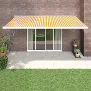 Zložljiva tenda rumena in bela 5x3 m blago in aluminij