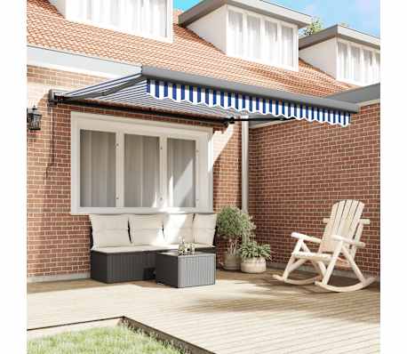 vidaXL Copertină retractabilă albastru/alb, 3x2,5 m, textil/aluminiu
