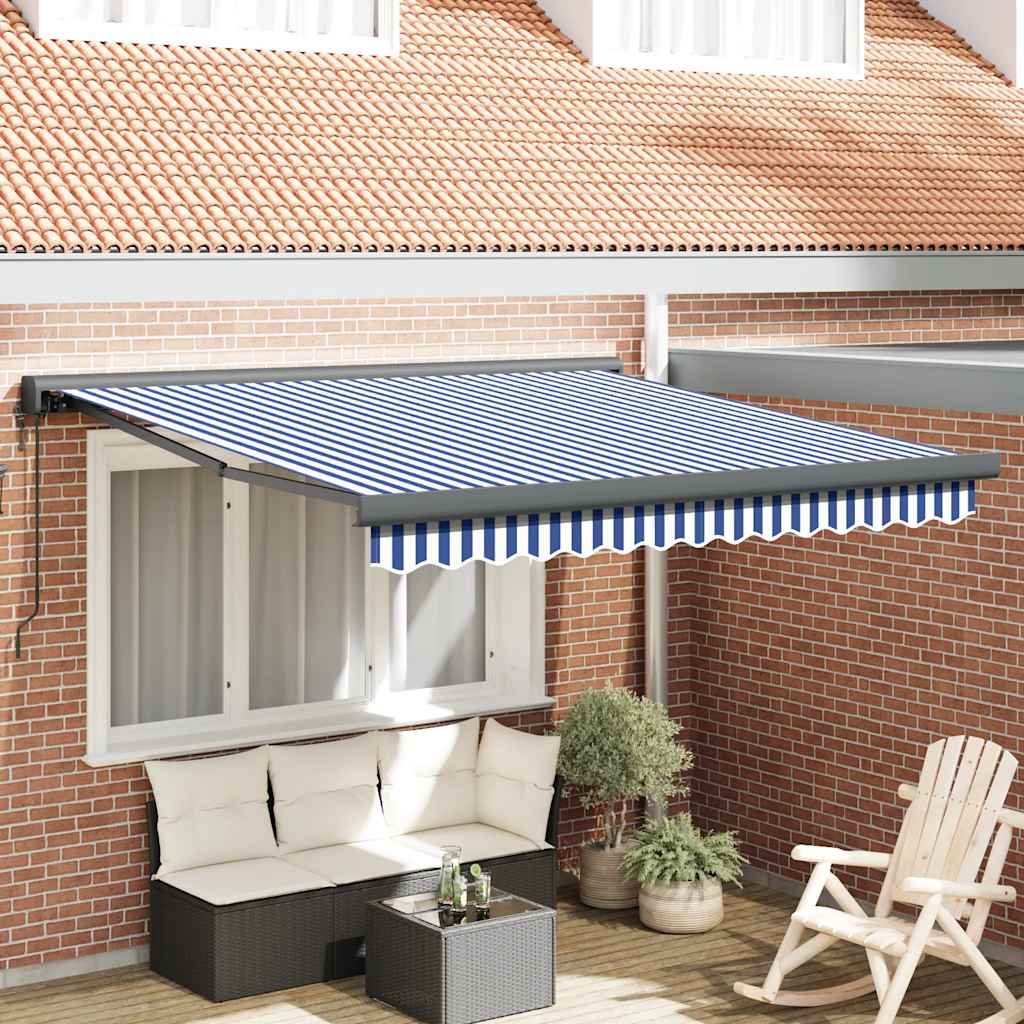 Auvent rétractable bleu et blanc 3x2,5 m tissu et aluminium