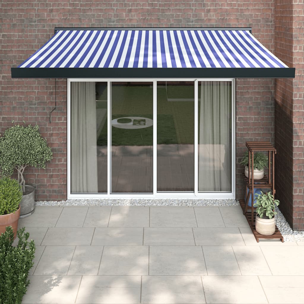 vidaXL Copertină retractabilă albastru/alb, 3x2,5 m, textil/aluminiu