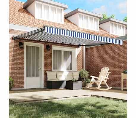 vidaXL Copertină retractabilă albastru/alb, 3,5x2,5 m, textil/aluminiu