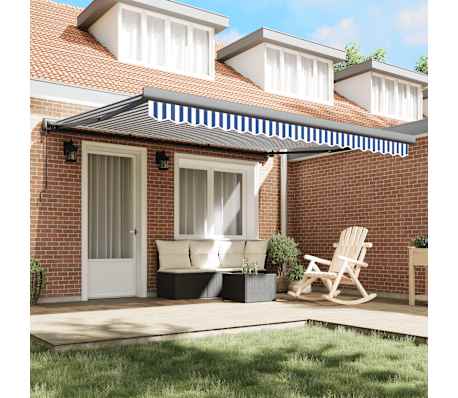 vidaXL Luifel uittrekbaar 4x3 m stof en aluminium blauw en wit