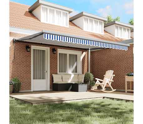 vidaXL Tenda Sole Retrattile Blu e Bianca 4,5x3 m Tessuto e Alluminio