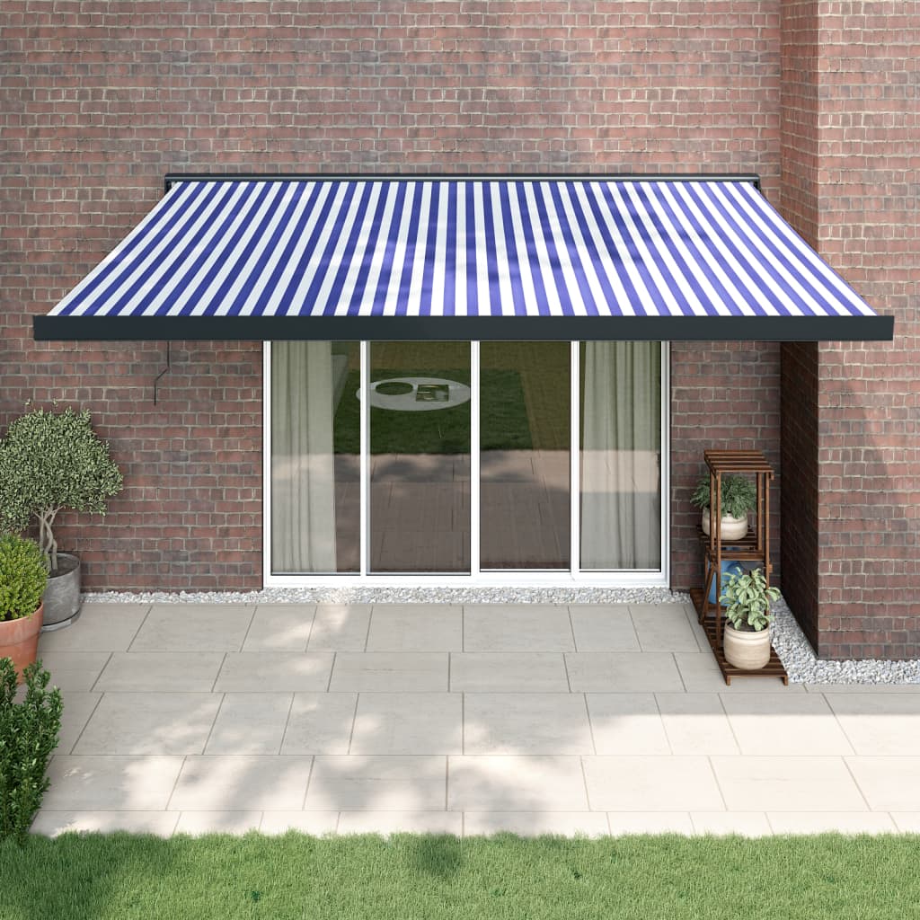 vidaXL Copertină retractabilă albastru/alb, 4,5x3 m, textil/aluminiu