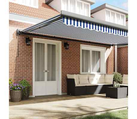 vidaXL Copertină retractabilă albastru/alb, 5x3 m, textil/aluminiu