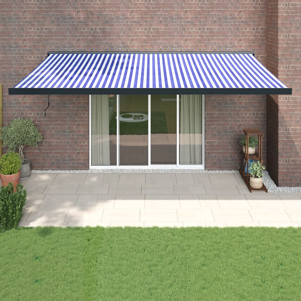 vidaXL Copertină retractabilă albastru/alb, 5x3 m, textil/aluminiu