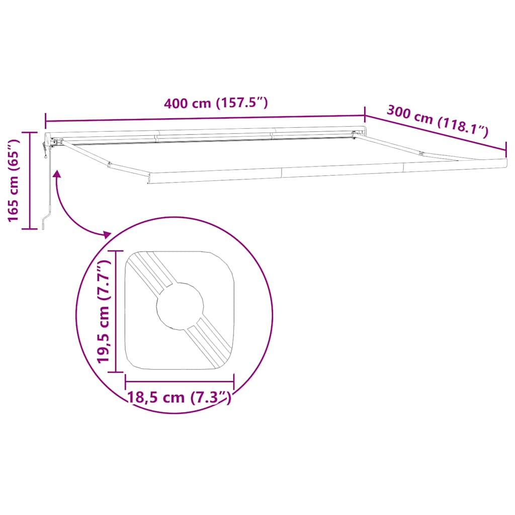 izvelkama markīze, krēmkrāsas, 4x3 m, audums, alumīnijs