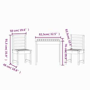 3dílný zahradní bistro set bílý masivní borové dřevo - obrázek 9