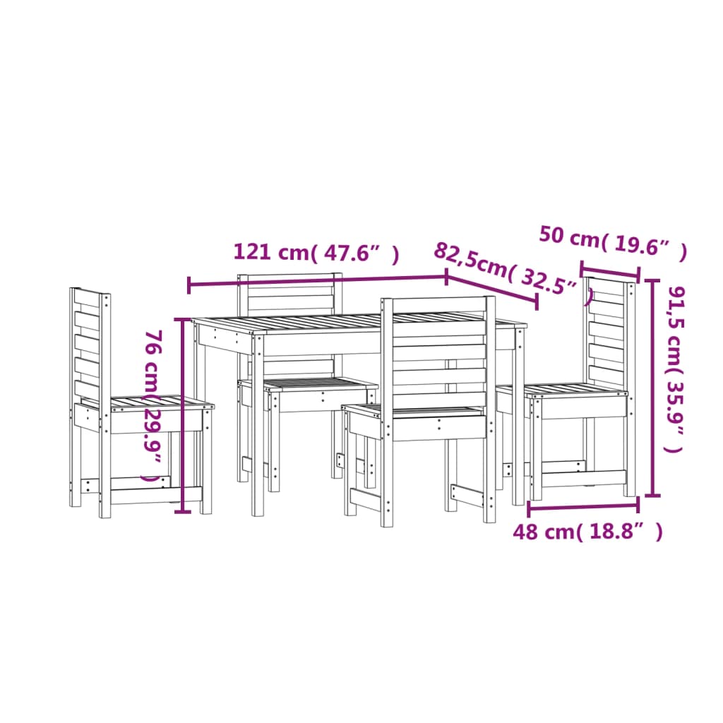 imagem de vidaXL 5 pcs conj. jantar p/ jardim madeira de pinho maciça cinzento10