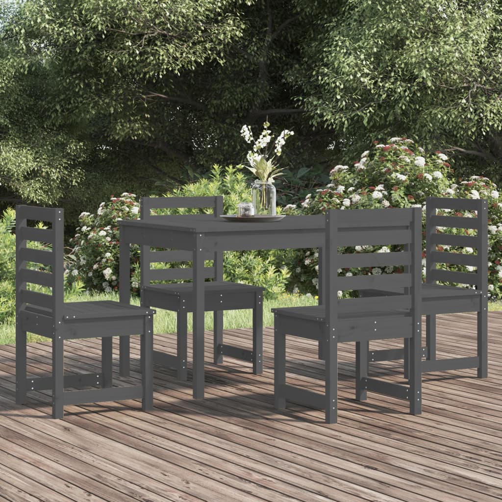 vida XL 5-tlg. Garten-Essgruppe Grau Massivholz Kiefer