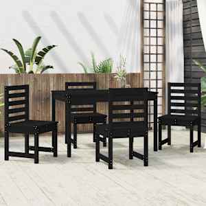 vidaXL Sodo valgomojo baldų komplektas, 5 dalių, juodas, pušis