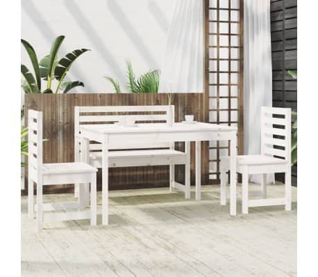 vidaXL Set de dining pentru grădină, 4 piese, alb, lemn masiv de pin
