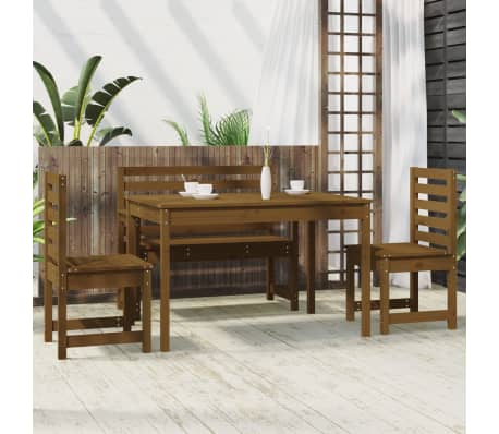 vidaXL Sodo valgomojo baldų komplektas, 4 dalių, medaus rudas, pu&scaron;is