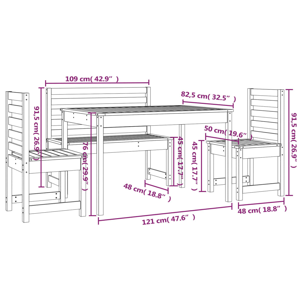 imagem de vidaXL 4 pcs conj. jantar p/ jardim madeira de pinho maciça cinzento11