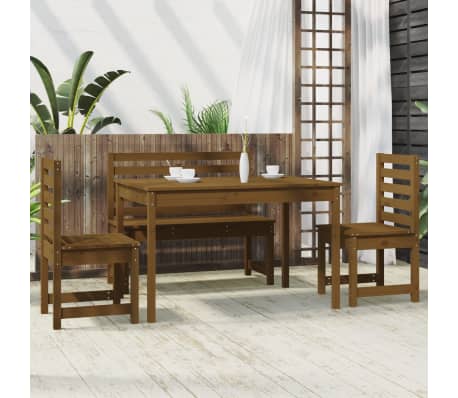 vidaXL Sodo valgomojo baldų komplektas, 4 dalių, medaus rudas, pu&scaron;is