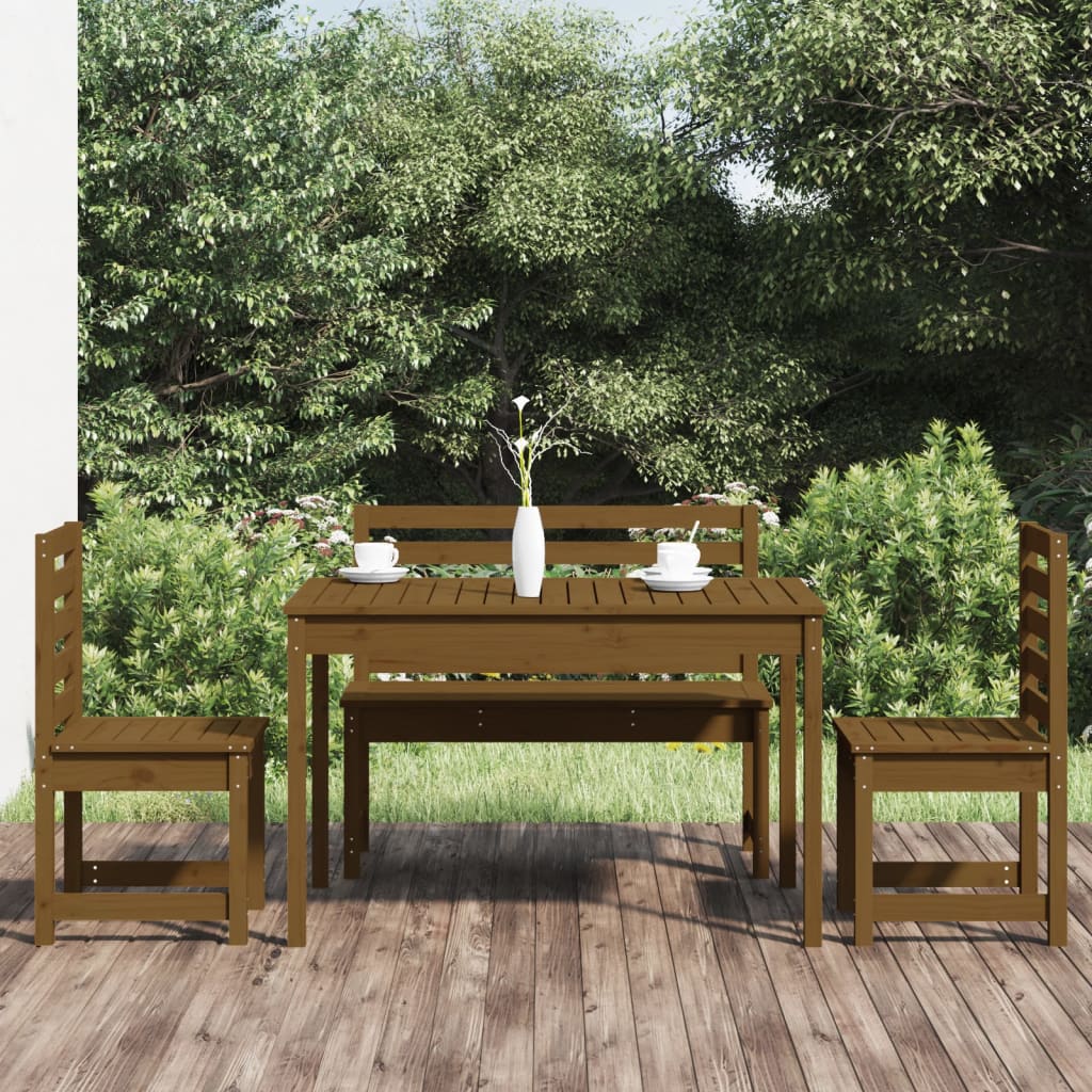 vida XL 4-tlg. Garten-Essgruppe Honigbraun Massivholz Kiefer