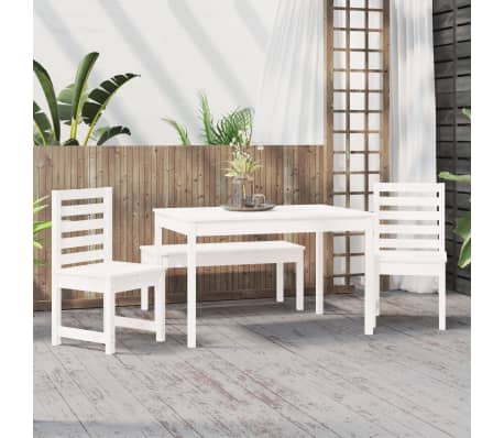 vidaXL Sodo valgomojo baldų komplektas, 4 dalių, baltas, pušis