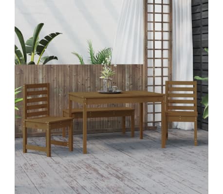 vidaXL Sodo valgomojo baldų komplektas, 4 dalių, medaus rudas, pu&scaron;is