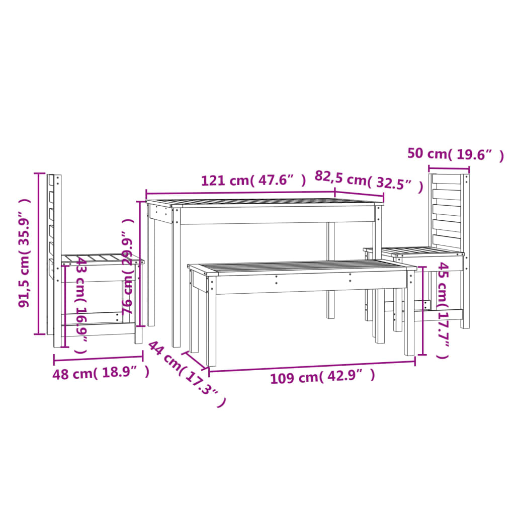 imagem de vidaXL 4 pcs conj. jantar p/ jardim madeira de pinho maciça preto11