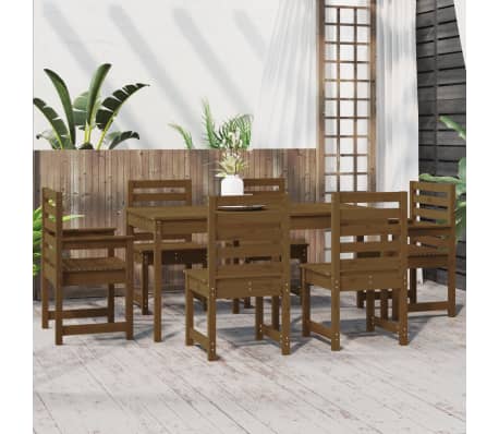 vidaXL Sodo valgomojo baldų komplektas, 7 dalių, medaus rudas, pu&scaron;is