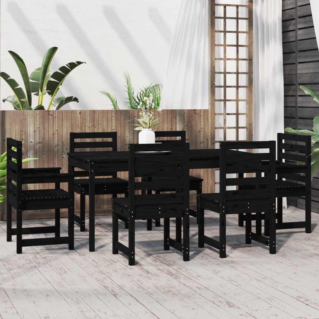 vidaXL Set da Pranzo per Giardino 7pz Nero in Legno Massello di Pino