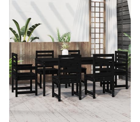 vidaXL Juego de comedor de jardín 7 piezas madera maciza pino negro