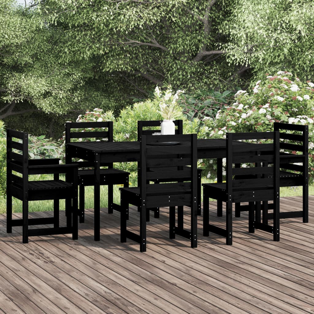 vidaXL Ensemble à dîner de jardin 7 pcs noir bois massif de pin