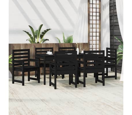 vidaXL Sodo valgomojo baldų komplektas, 7 dalių, juodas, pu&scaron;is