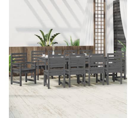 vidaXL Sodo valgomojo baldų komplektas, 11 dalių, pilkas, pu&scaron;is