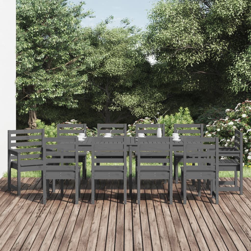 vidaXL Set de masă pentru grădină, 11 piese, gri, lemn masiv de pin