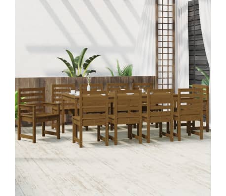 vidaXL Sodo valgomojo baldų komplektas, 11 dalių, medaus rudas, pu&scaron;is