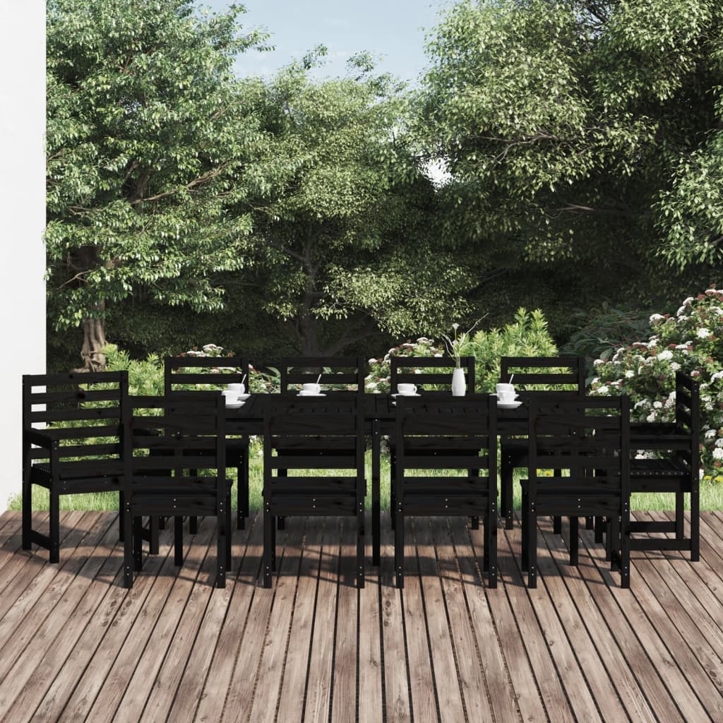 vidaXL Set de masă pentru grădină, 11 piese, negru, lemn masiv de pin