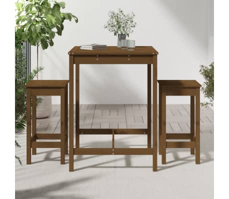 vidaXL Sodo baro baldų komplektas, 3 dalių, medaus rudas, pu&scaron;is