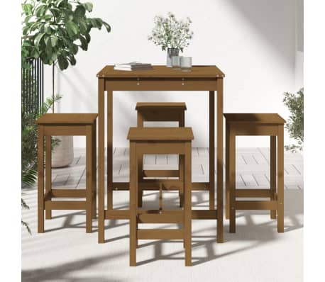 vidaXL Sodo baro baldų komplektas, 5 dalių, medaus rudas, pu&scaron;is