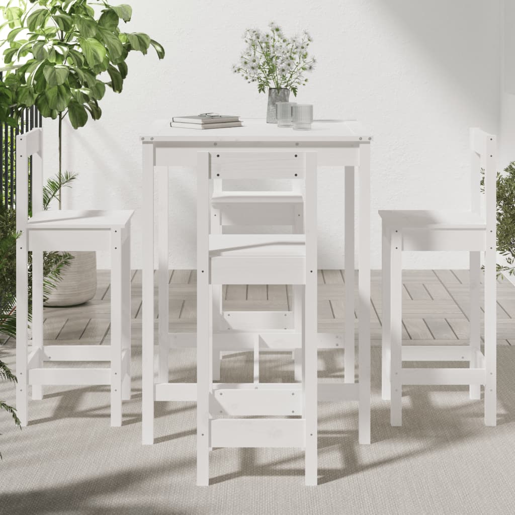vidaXL Set mobilier de bar pentru grădină, 5 piese,alb, lemn masiv pin