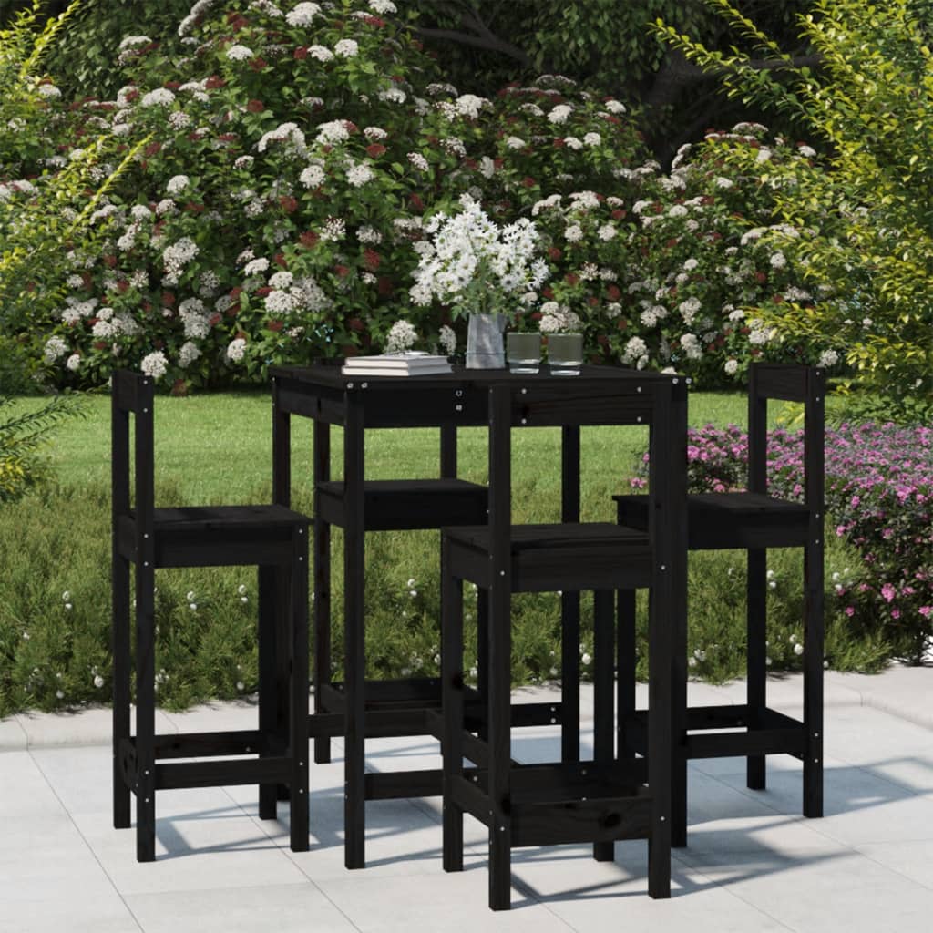 vidaXL Ensemble de bar de jardin 5 pcs noir bois de pin massif