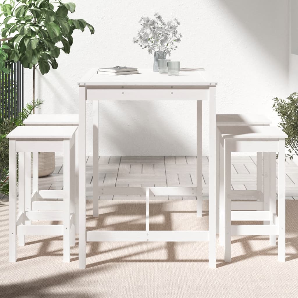 vidaXL Set mobilier de bar pentru grădină, 5 piese,alb, lemn masiv pin