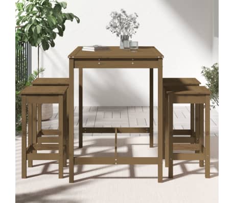 vidaXL Sodo baro baldų komplektas, 5 dalių, medaus rudas, pu&scaron;is