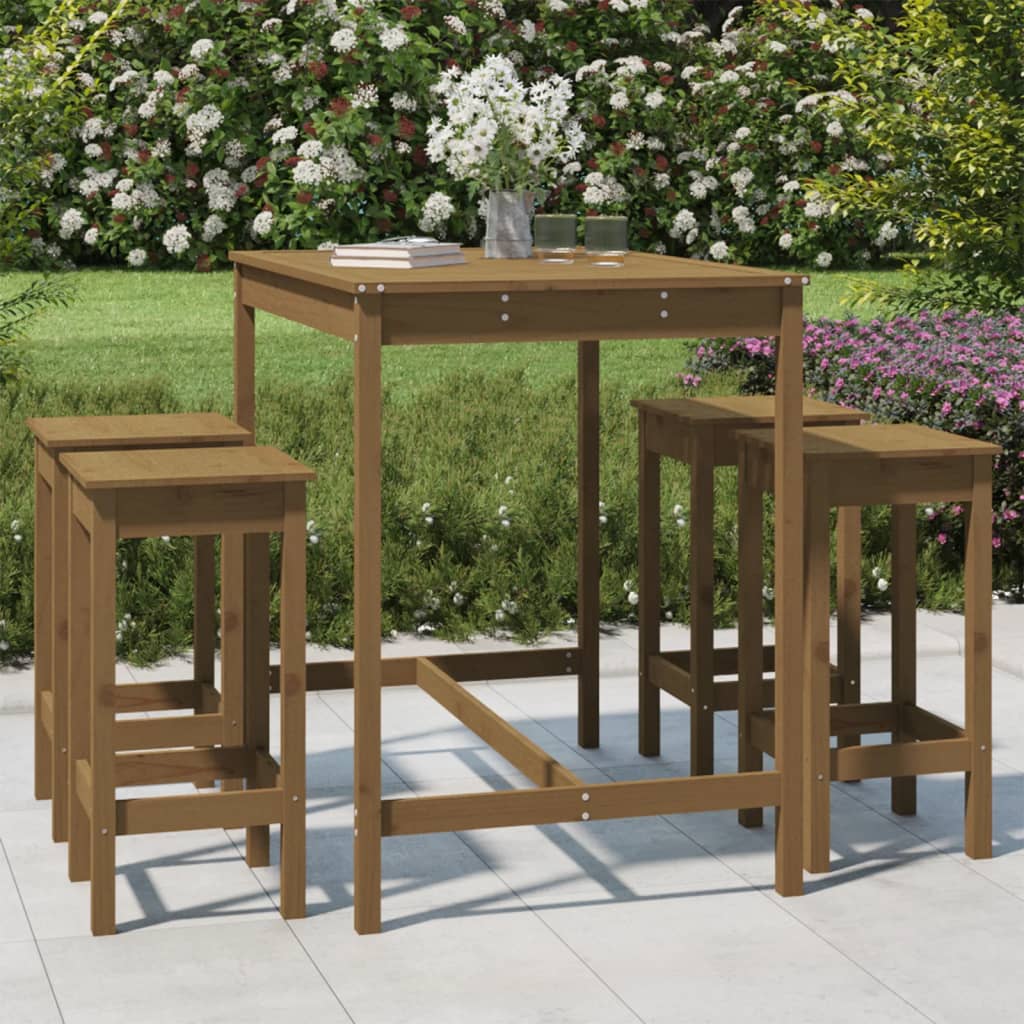 vidaXL Set mobilier bar de grădină, 5 piese, maro miere lemn masiv pin
