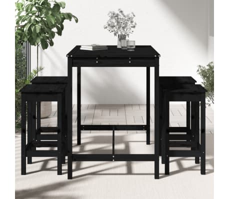 vidaXL 5-daļīgs dārza bāra mēbeļu komplekts, priedes masīvkoks, melns