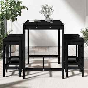 vidaXL 5-daļīgs dārza bāra mēbeļu komplekts, priedes masīvkoks, melns