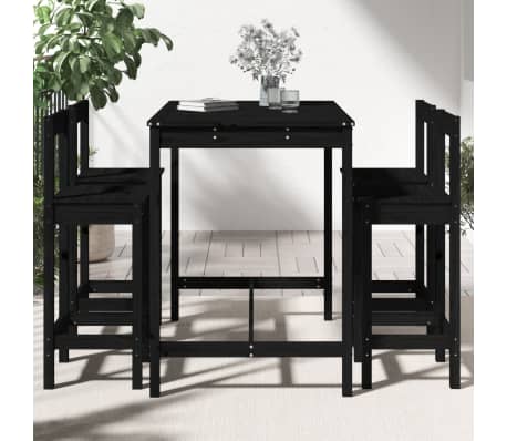 vidaXL 5 Piece Garden Bar Set Black Solid Wood Pine
