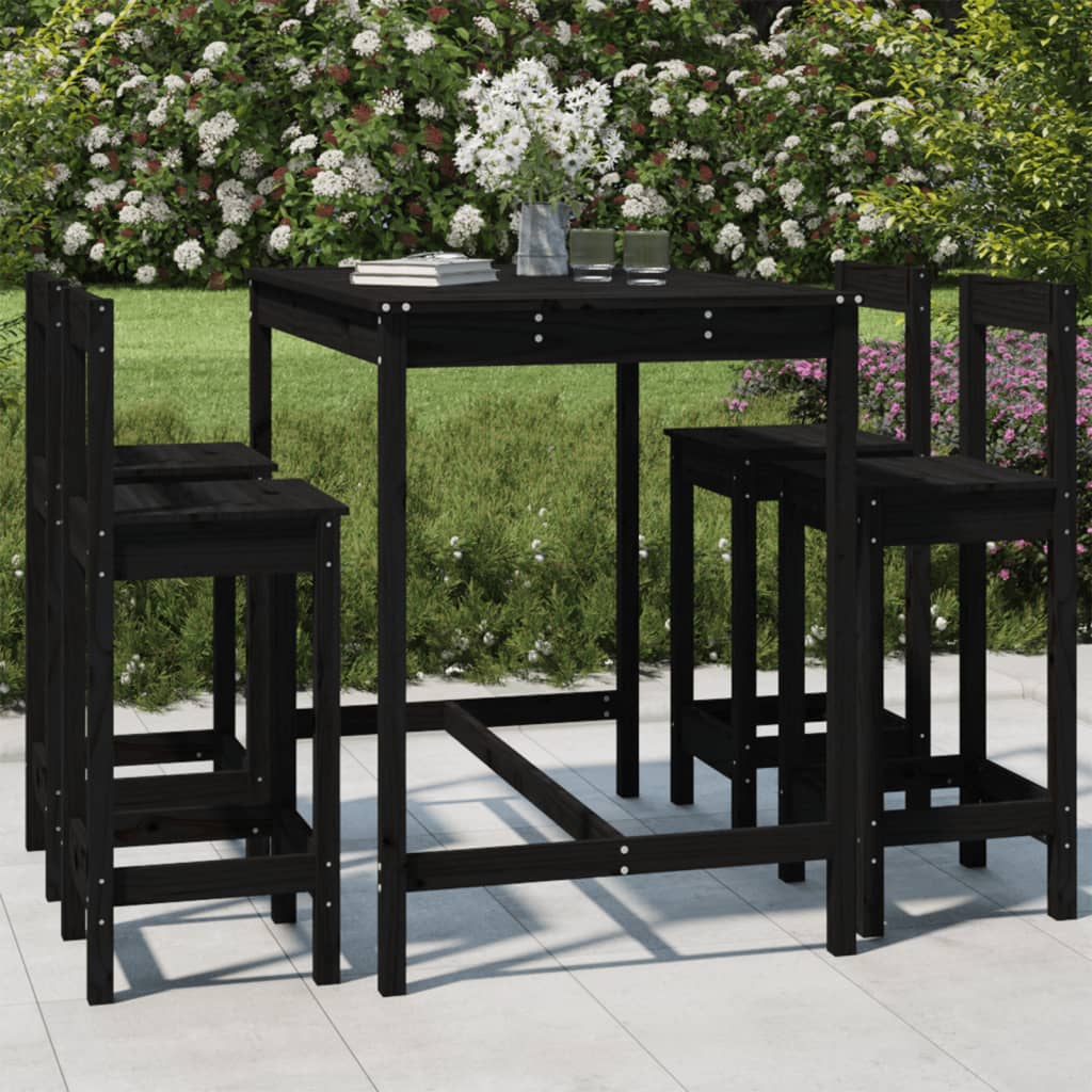 Ensemble de bar de jardin 5 pcs noir bois de pin massif