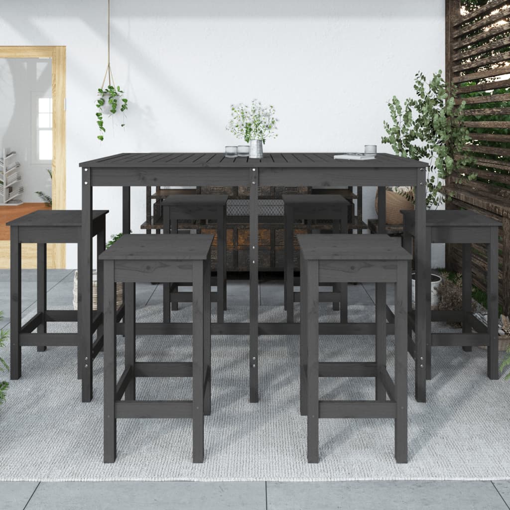 vidaXL 7 Piece Garden Bar Set Grey Solid Wood Pine