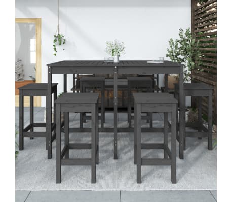 vidaXL 7 Piece Garden Bar Set Grey Solid Wood Pine