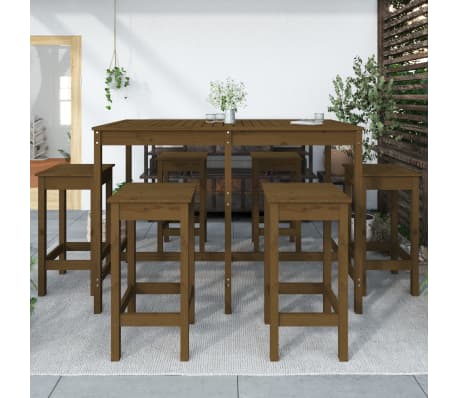 vidaXL Sodo baro baldų komplektas, 7 dalių, medaus rudas, pu&scaron;is