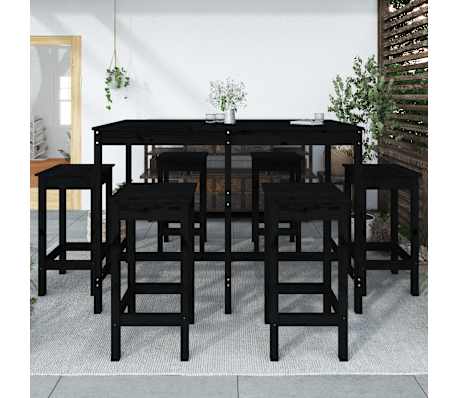 vidaXL Sodo baro baldų komplektas, 7 dalių, juodas, pu&scaron;ies masyvas