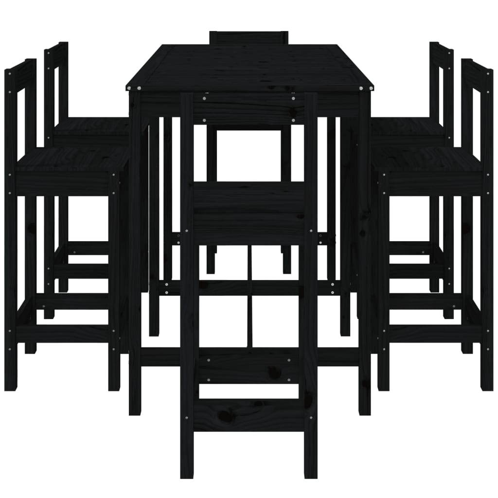 Zestaw mebli barowych drewnianych, lite drewno sosnowe, czarne, 159,5x82,5x110 cm, 6 krzeseł barowych