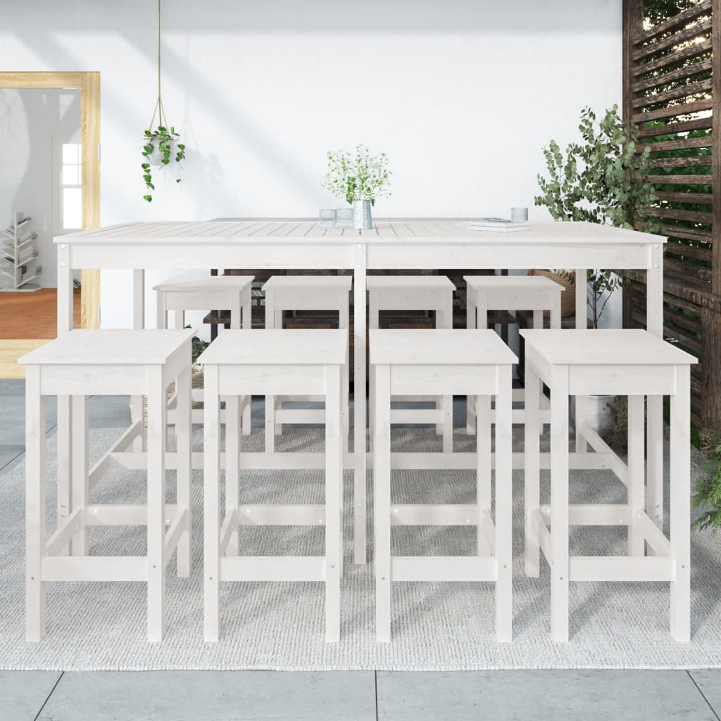 vidaXL 9-delige Tuinbarset massief grenenhout wit afbeelding